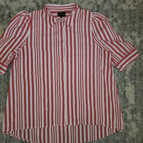 WHO WHAT WEAR Red & White Striped Button Down Size S - Picture 5 of 8